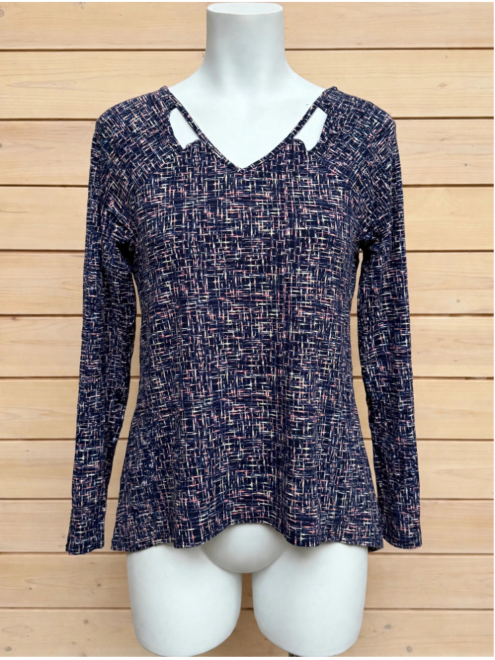 Women's Cato Long Sleeve Top Size L Blue White Abstract Print